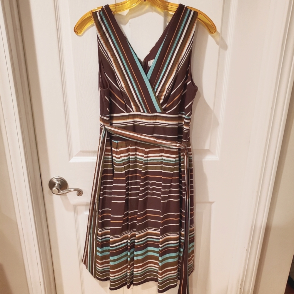 Dress Barn Brown Multi-striped Sleeveless Dress